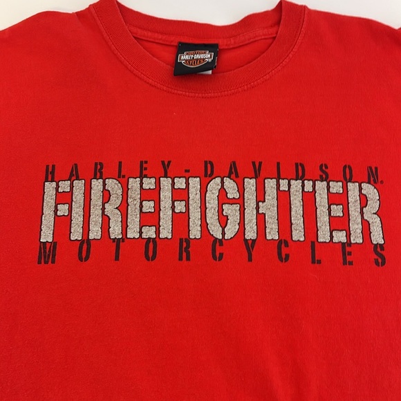 Harley Davidson Motorcycles Red Firefighter Short Sleeve T- Shirt Tee Men’s XL - Picture 2 of 16